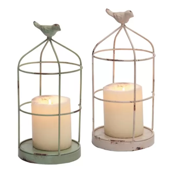 Candle Holders-Kirkland's Home Open Cage With Bird Candle Holders, Set Of 2 Blue/White