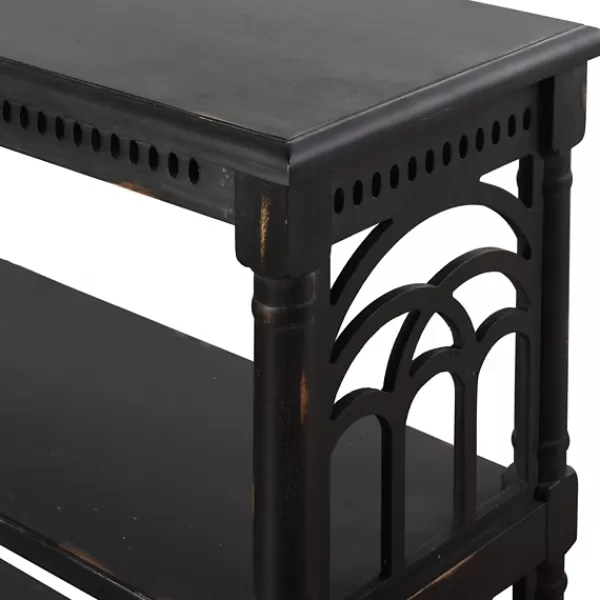 Entryway Furniture-Kirkland's Home Open Shelf Cathedral Ends Console Table Black