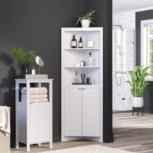 Cabinets & Sideboards-Kirkland's Home Open Shelf Corner Cabinet White