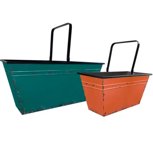 Baskets & Boxes-Kirkland's Home Orange And Teal Metal Bins, Set Of 2 Orange/Blue