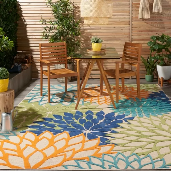 Outdoor Rugs-Kirkland's Home Orange Bright Floral Burst Outdoor Area Rug, 7X10 Multi