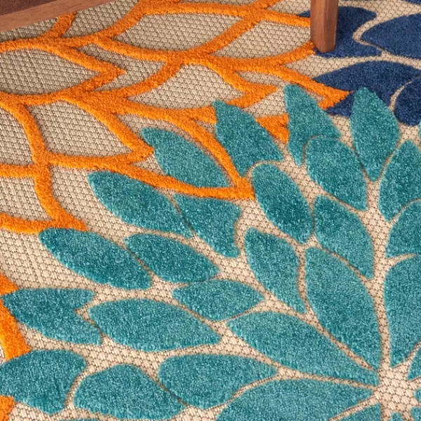 Outdoor Rugs-Kirkland's Home Orange Bright Floral Burst Outdoor Area Rug, 7X10 Multi