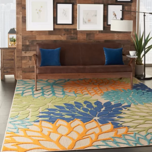 Outdoor Rugs-Kirkland's Home Orange Bright Floral Burst Outdoor Area Rug, 7X10 Multi