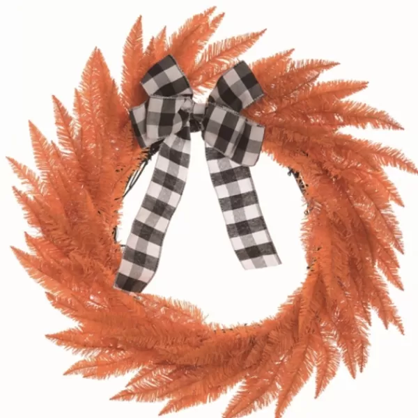 Wreaths-Kirkland's Home Orange Buffalo Check Bow Halloween Wreath Orange/Black