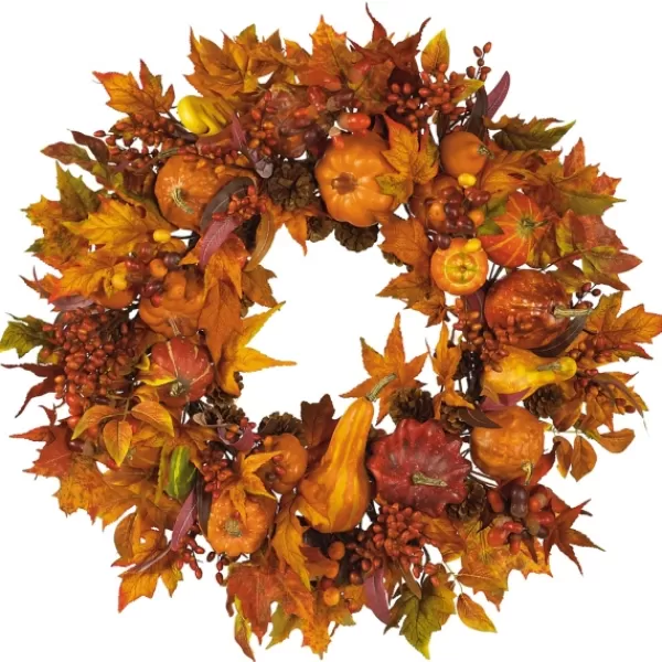 Wreaths-Kirkland's Home Orange Pumpkin Gourd And Berry Wreath Orange/Multi