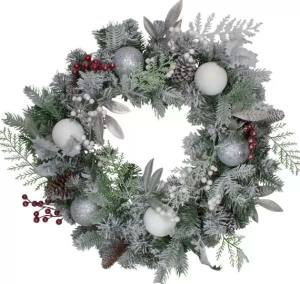 Wreaths-Kirkland's Home Ornaments And Frosted Cedar Berries Wreath Green/White