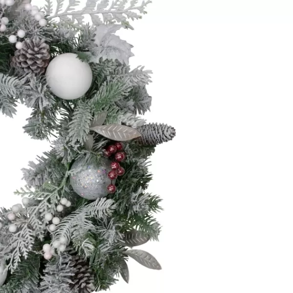 Wreaths-Kirkland's Home Ornaments And Frosted Cedar Berries Wreath Green/White