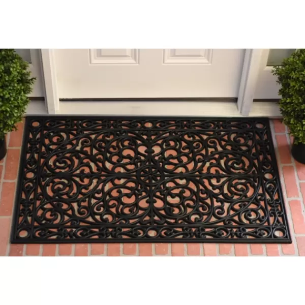 Doormats-Kirkland's Home Ornate Art Deco Rubber Doormat, 36X24 In. Black