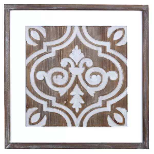 Wall Plaques-Kirkland's Home Ornate Carved Wood Tile Framed Wall Plaque White/Brown