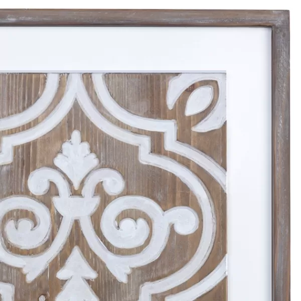 Wall Plaques-Kirkland's Home Ornate Carved Wood Tile Framed Wall Plaque White/Brown