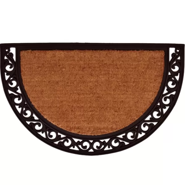 Doormats-Kirkland's Home Ornate Scroll Coir And Rubber Half Circle Doormat Tan/Black
