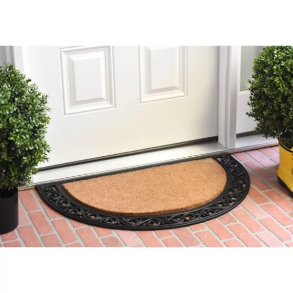 Doormats-Kirkland's Home Ornate Scroll Coir And Rubber Half Circle Doormat Tan/Black