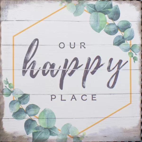 Wall Quotes & Signs-Kirkland's Home Our Happy Place Metal Frame Canvas Wall Plaque Gray