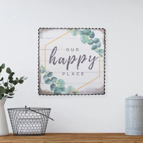 Wall Quotes & Signs-Kirkland's Home Our Happy Place Metal Frame Canvas Wall Plaque Gray