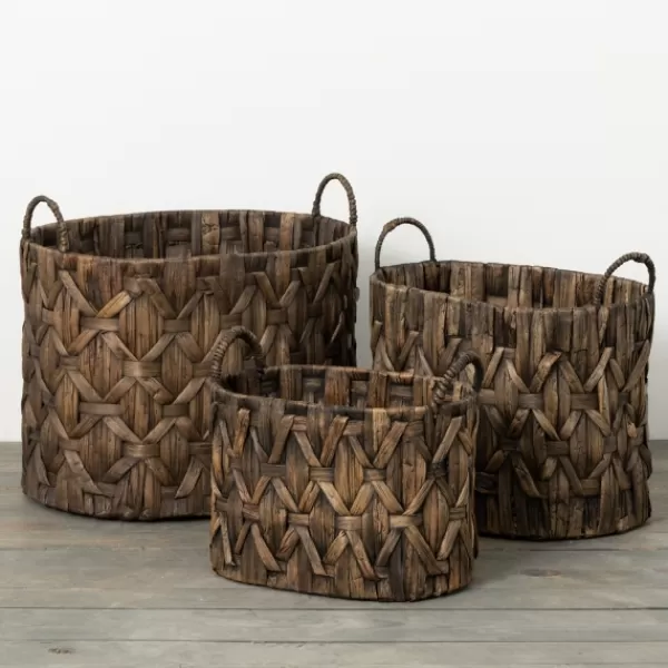 Baskets & Boxes-Kirkland's Home Oval Dark Woven Baskets, Set Of 3 Brown