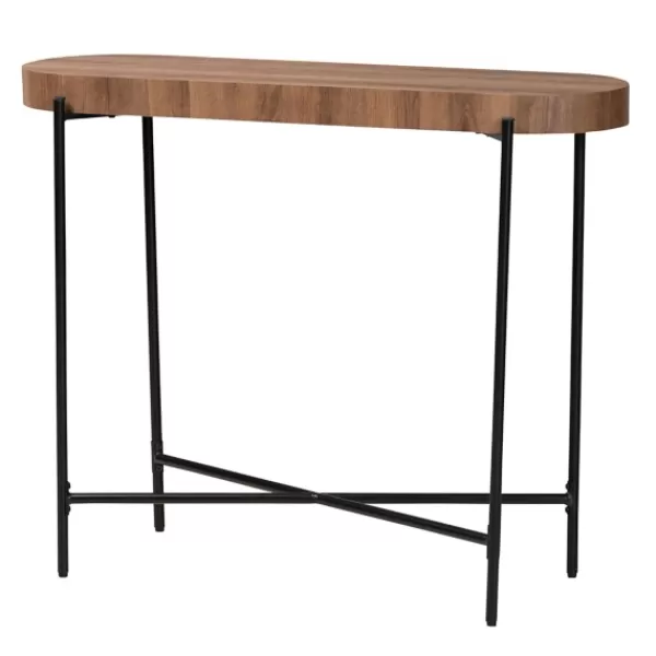 Console Tables-Kirkland's Home Oval Light Wood X Base Console Table Brown