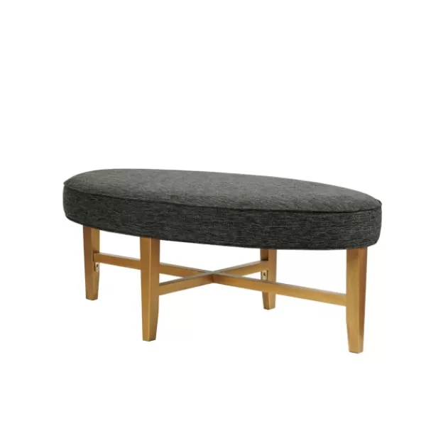 Benches & Ottomans-Kirkland's Home Oval Upholstered Welt Edge Ottoman Gray