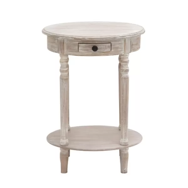 Accent & End Tables-Kirkland's Home Oval Washed Pine Wood Side Table White