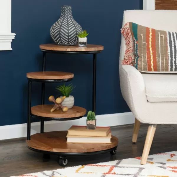 Accent & End Tables-Kirkland's Home Overlapping Acacia Wood Side Table Brown