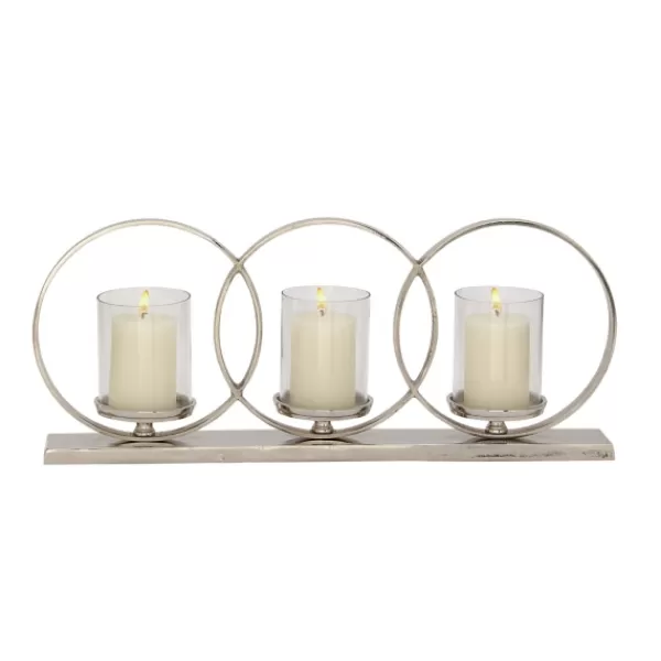 Candle Holders-Kirkland's Home Overlapping Halo Hurricane Candle Runner Silver