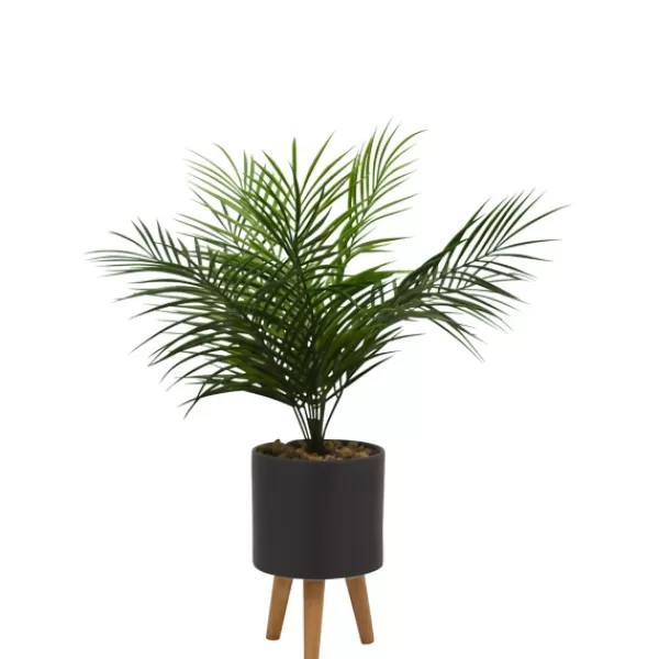 Arrangements & Greenery-Kirkland's Home Palm Arrangement In Gray Footed Pot Green/Gray