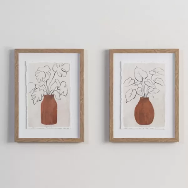 Framed Art-Kirkland's Home Palm Leaves In Vase Framed Art Prints, Set Of 2 White/Tan/Brown
