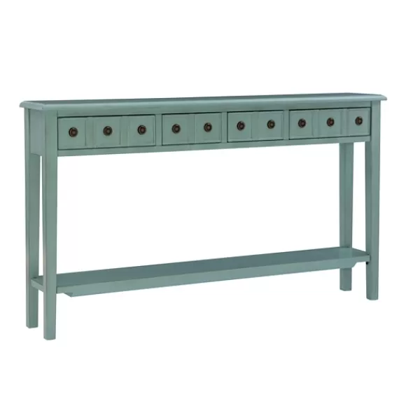 Console Tables-Kirkland's Home Paloma Teal 4-Drawer Console Table Green