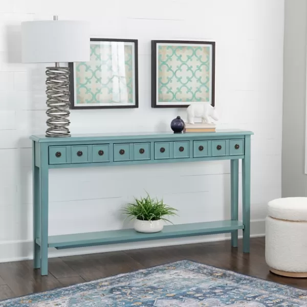 Console Tables-Kirkland's Home Paloma Teal 4-Drawer Console Table Green