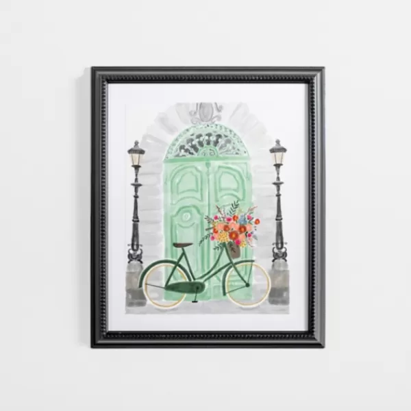 Framed Art-Kirkland's Home Parisian Mint Door With Bicycle Framed Art Print Green/White/Gray