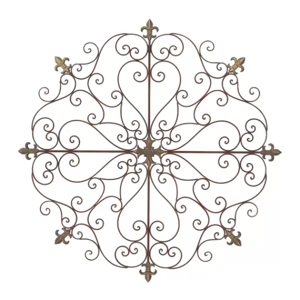 Wall Plaques-Kirkland's Home Patina Metal Floral Crest Wall Plaque Brown