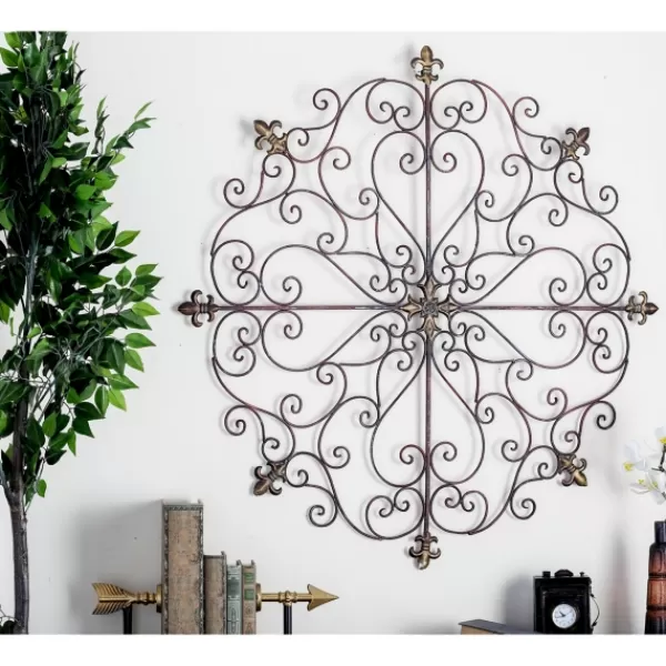 Wall Plaques-Kirkland's Home Patina Metal Floral Crest Wall Plaque Brown