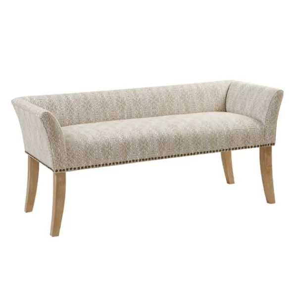 Benches & Ottomans-Kirkland's Home Patterned Short Wingback Upholstered Bench Ivory