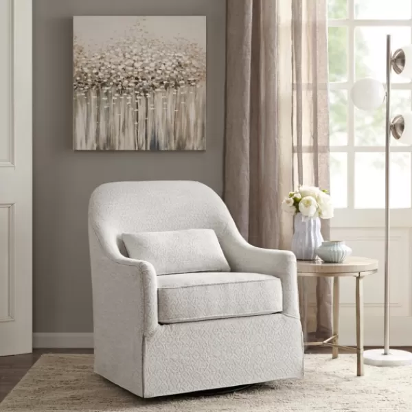 Accent Chairs-Kirkland's Home Patterned Upholstered Swivel Glider Chair White