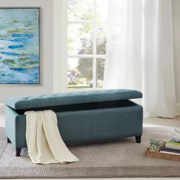 Benches & Ottomans-Kirkland's Home Peacock Button Tufted Storage Bench Blue