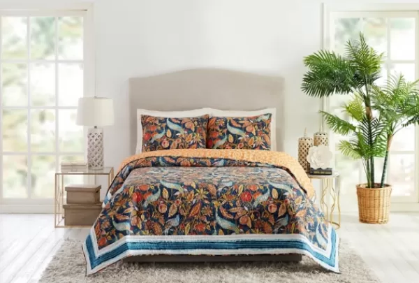 Quilts-Kirkland's Home Peacock Garden Full/Queen 3-Pc. Quilt Set Orange