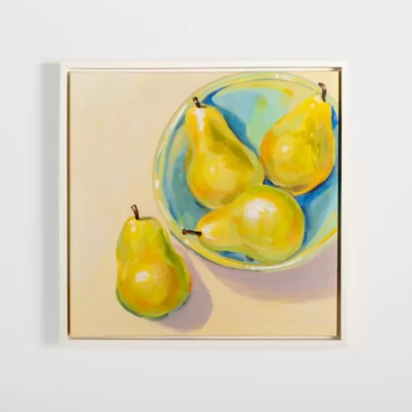 Framed Art-Kirkland's Home Pears In A Turquoise Bowl Framed Canvas Art Print Yellow/Blue