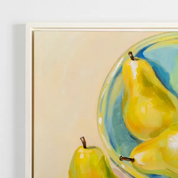 Framed Art-Kirkland's Home Pears In A Turquoise Bowl Framed Canvas Art Print Yellow/Blue