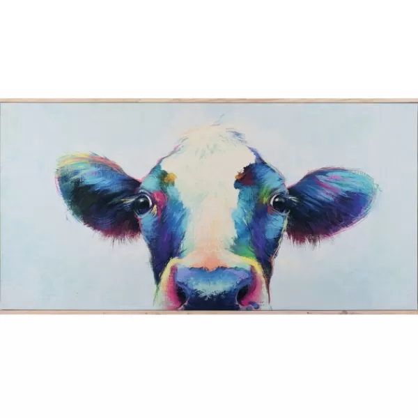 Framed Art-Kirkland's Home Peek A Moo Natural Wood Framed Art Print Blue/White/Black