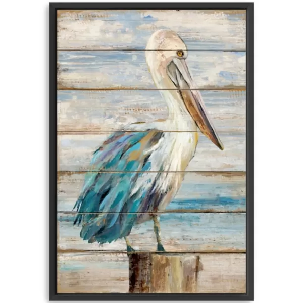 Framed Art-Kirkland's Home Pelican On Faux Shiplap Framed Art Print Tan/Blue/White