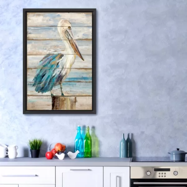 Framed Art-Kirkland's Home Pelican On Faux Shiplap Framed Art Print Tan/Blue/White