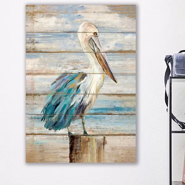 Canvas Art-Kirkland's Home Pelican On Faux Shiplap Giclee Canvas Art Print Blue/White/Brown