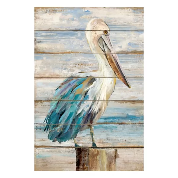 Canvas Art-Kirkland's Home Pelican On Faux Shiplap Giclee Canvas Art Print Blue/White/Brown