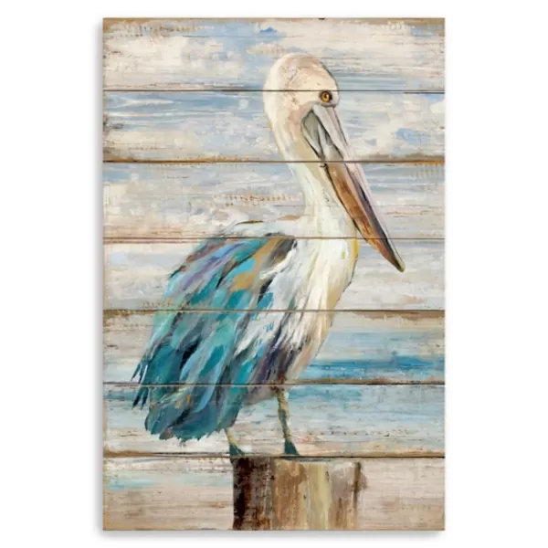 Canvas Art-Kirkland's Home Pelican On Shiplap Canvas Art Print White/Blue/Tan