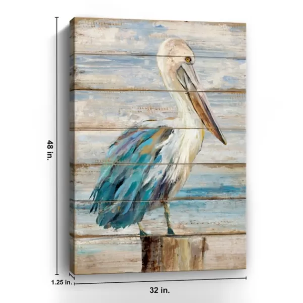 Canvas Art-Kirkland's Home Pelican On Shiplap Canvas Art Print White/Blue/Tan