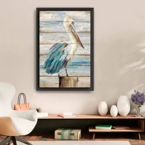 Canvas Art-Kirkland's Home Pelican Shiplap Framed Canvas Art Print, 26X38 In. Blue/White