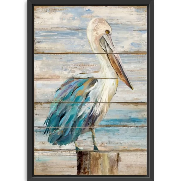 Canvas Art-Kirkland's Home Pelican Shiplap Framed Canvas Art Print, 32X48 In. Blue/White