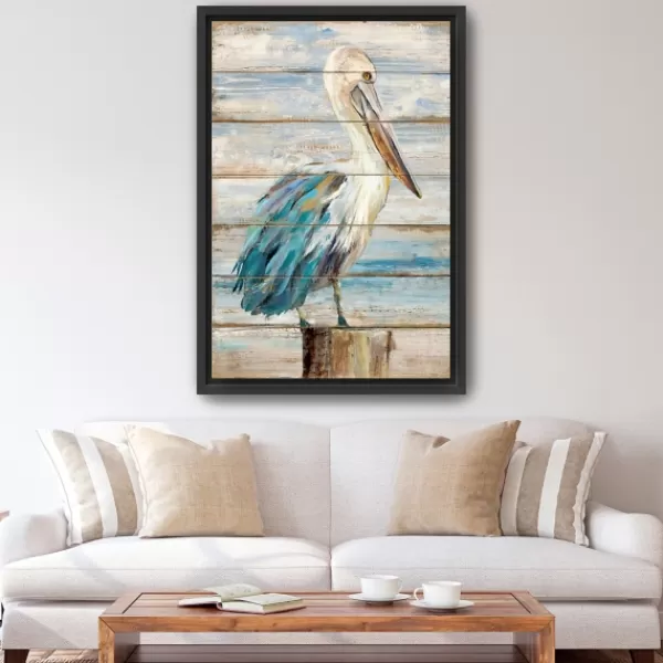 Canvas Art-Kirkland's Home Pelican Shiplap Framed Canvas Art Print, 32X48 In. Blue/White