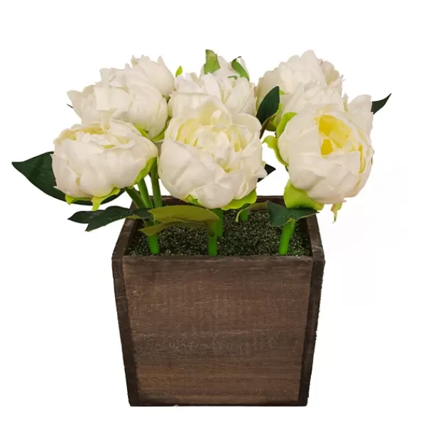 Arrangements & Greenery-Kirkland's Home Peony Arrangement In Wood Box White