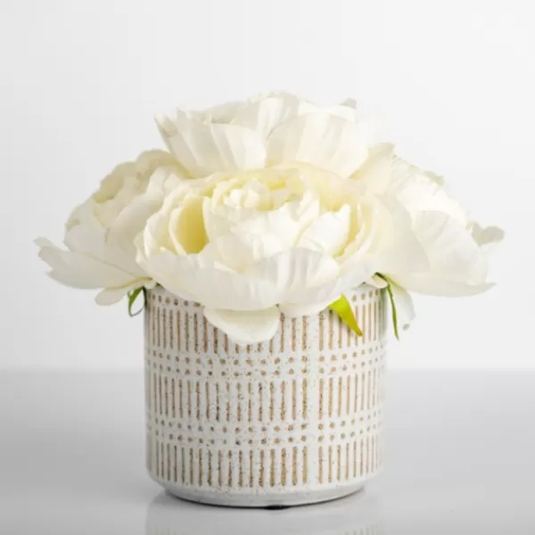 Arrangements & Greenery-Kirkland's Home Peony Bouquet In Patterned Planter White