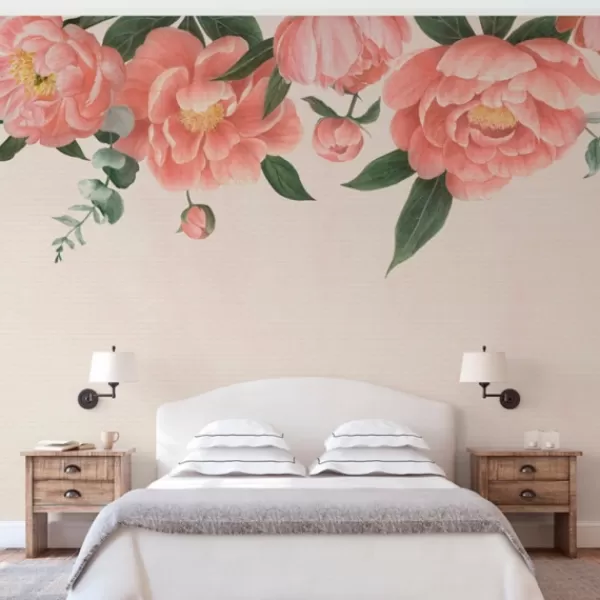 Wall Murals & Wall Decals-Kirkland's Home Peony On Blush Peel And Stick Wall Mural Pink/Green